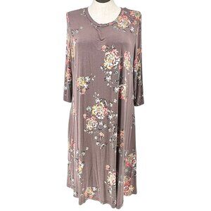 Latched Mama Dress Womens 1X Brown Multicolor 3/4 Sleeves Pockets Soft Stretchy